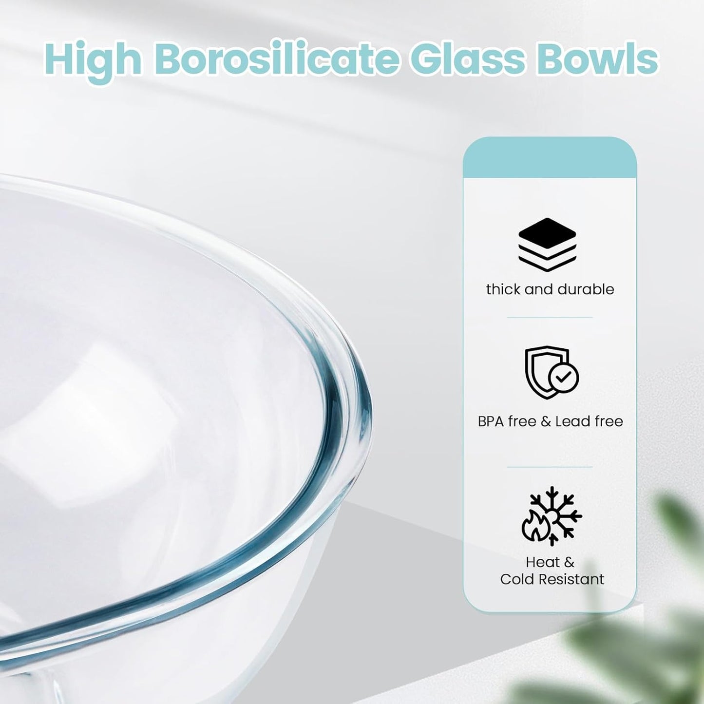Luvan Glass Mixing Bowls with Lids Set(4.5QT, 2.7QT, 1.1QT)-Large Glass Mixing Bowls, Clear Salad Bowl for Baking, Cooking, Serving, Food Prep, 3PC Nesting Bowls for Kitchen Storage & Dishwasher Safe