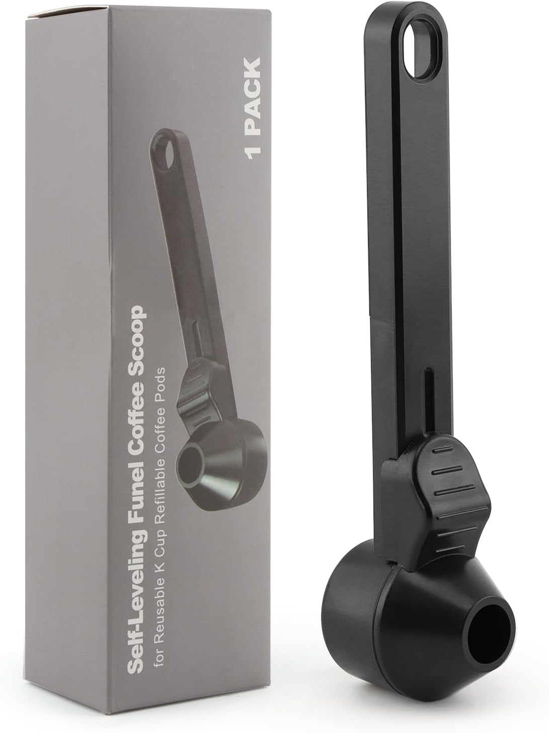 Coffee Scoop & Funnel for Reusable K Cups Refillable Coffee Pods Coffees Measuring Spoon Easy Slide Scoop with Funnel for Ground Coffees, Protein Powder, Tea(COLOR:black)
