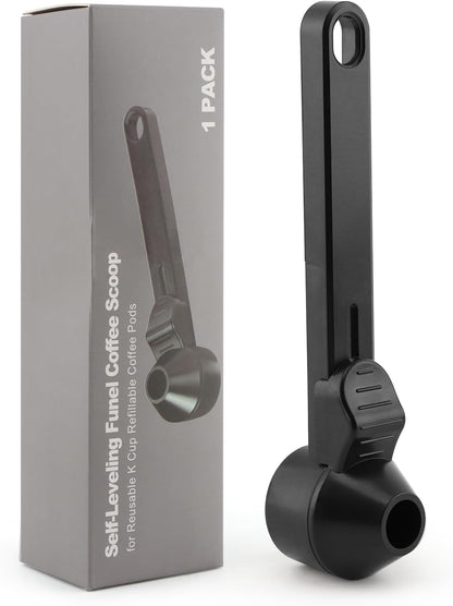 Coffee Scoop & Funnel for Reusable K Cups Refillable Coffee Pods Coffees Measuring Spoon Easy Slide Scoop with Funnel for Ground Coffees, Protein Powder, Tea(COLOR:black)