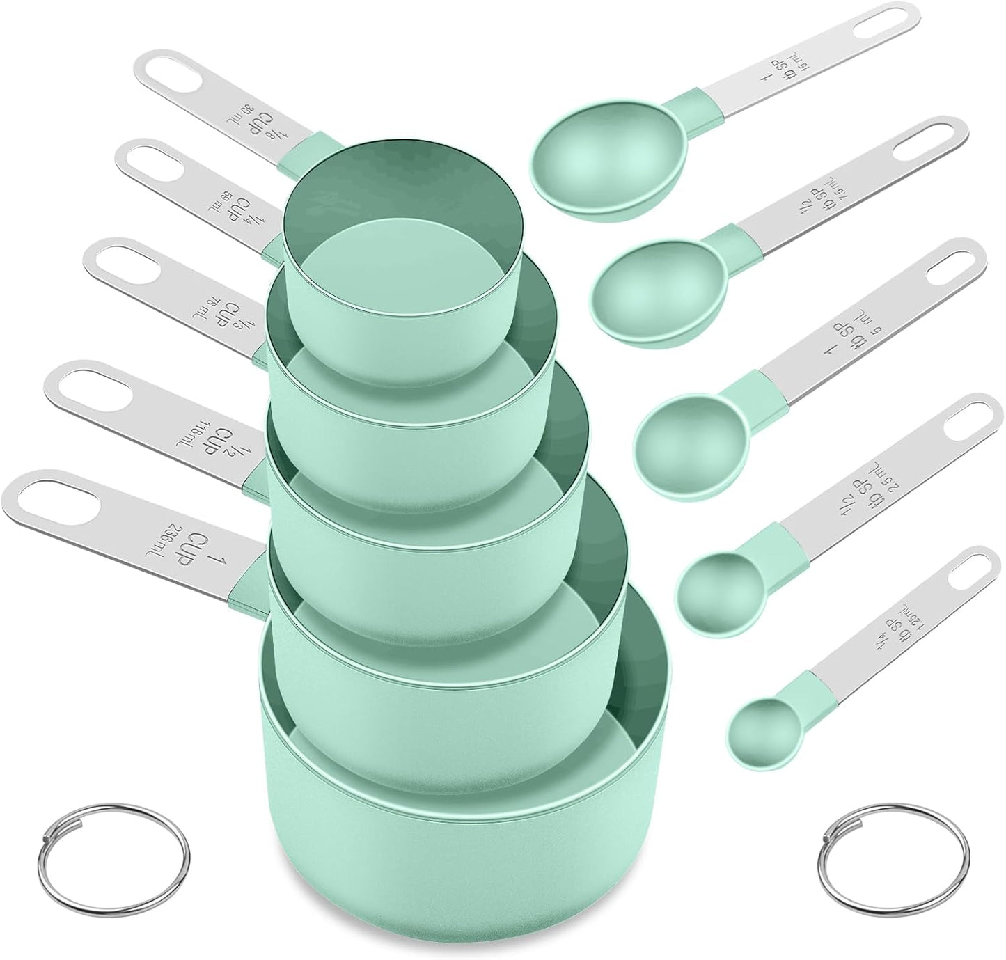 Measuring Cups and Spoons Set, 10 Pieces Nesting Measure Tools, Kitchen Essentials Gadgets with Stainless Steel Handle for Dry & Liquid Ingredient, Pink