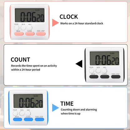 Mudder 6 Pack Digital Kitchen Timer for Cooking, Large Digits, 24 Hour Magnetic Backing Stand Kitchen Timers Clock for Classroom Kids Teachers, Loud Alarm and Large Screen (Black)