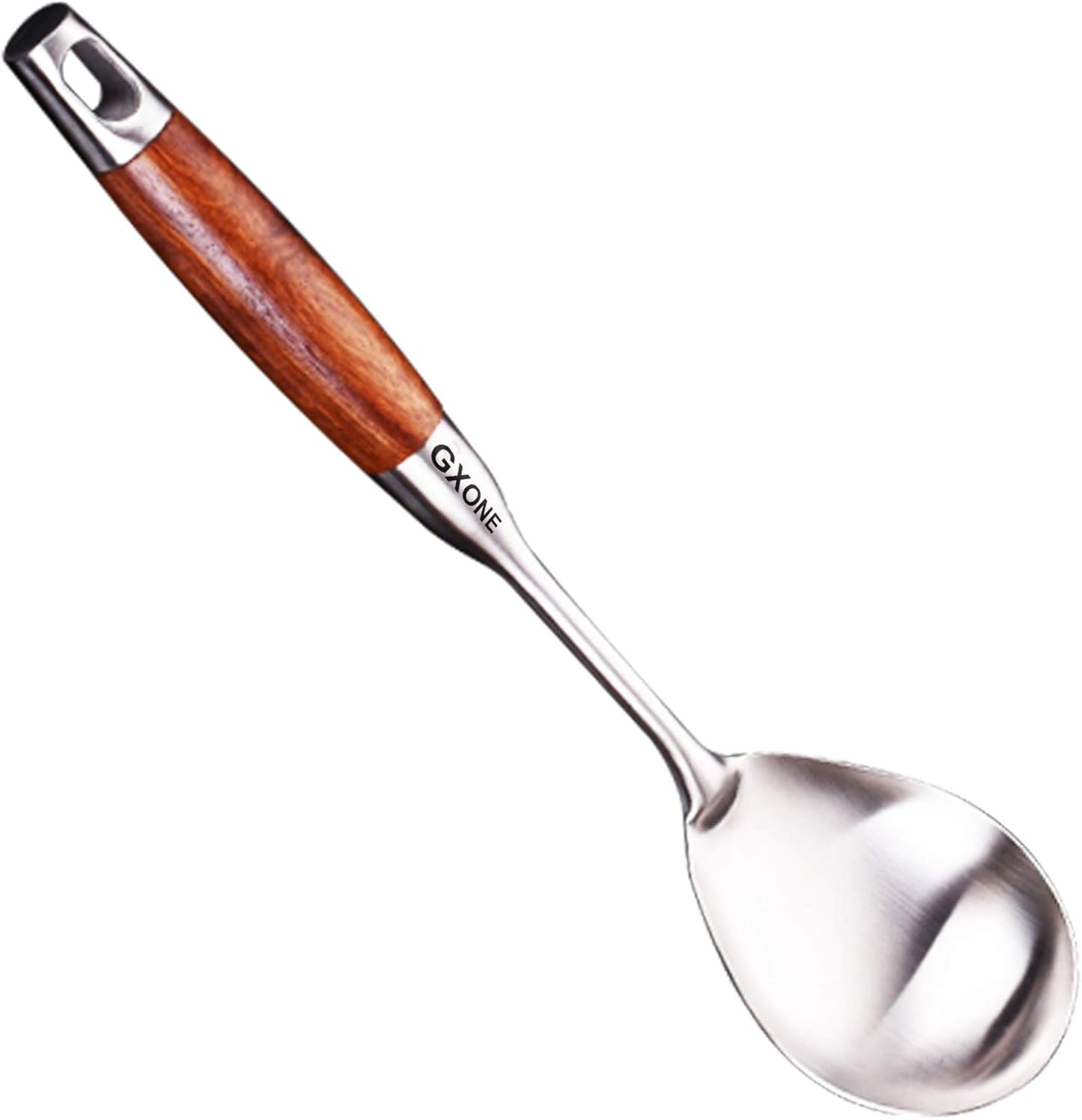 Slotted Spoon,304 Stainless Steel Skimmer Spoon with Heat Resistant Wooden Handle,Silver/15.8Inch