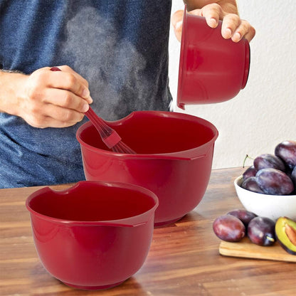 Glad Mixing Bowls with Pour Spout, Set of 4 - Nesting Plastic Bowls (1.2qt, 1.9qt, 2.8qt, and 3qt with Handle) - Non Slip Base, Dishwasher Safe Kitchen Cooking and Baking Supplies, Grey
