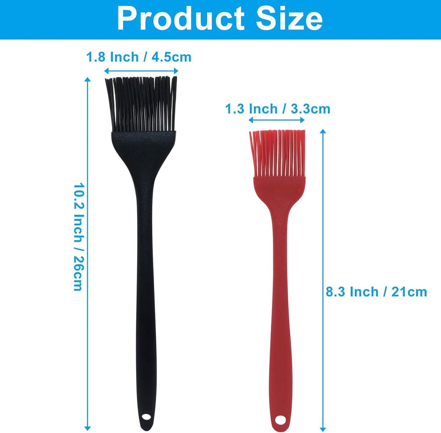 Hitefu 2 Pcs Silicone Pastry Brushes, Heat-proof Oil Cooking Brush with Soft Bristles for Basting, BBQ, Grill, Baking, Kitchen (Black + Red)