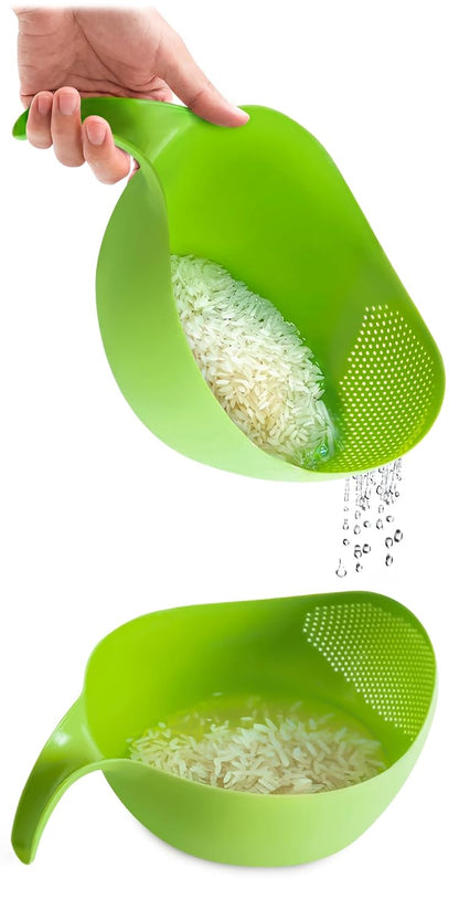 Rice Strainer with Handle - Lightweight Rice Washer Strainer Bowl with Smart Design for Easy Water Draining, Easy to Use & Clean ABS Plastic Colander with Handle for Cereals, Pasta, Vegetables, Fruits