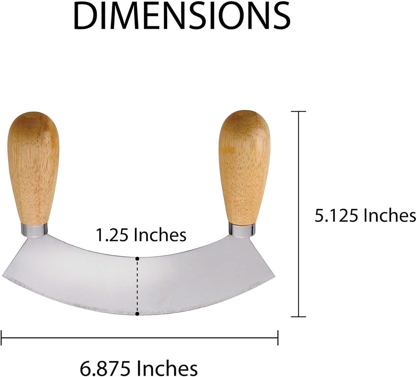 HIC Kitchen Mezzaluna Rocking Chopper And Mincing Knife With Double Handles, Stainless Steel, Rubberwood, For Herbs Vegetables Nuts And More