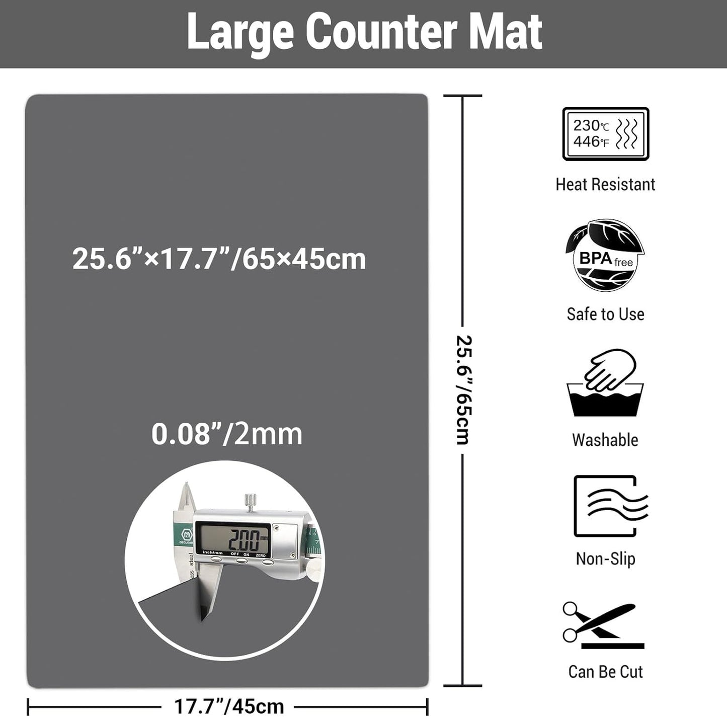 Ewen 35.6x23.5in 2mm Silicone Mats for Kitchen Counter, Thick Heat Resistant Silicone Mat, Extra Large Non-Stick Pastry Mat Glass Top Stove Cover Countertop Protector for Baking Coffee Bar Translucent