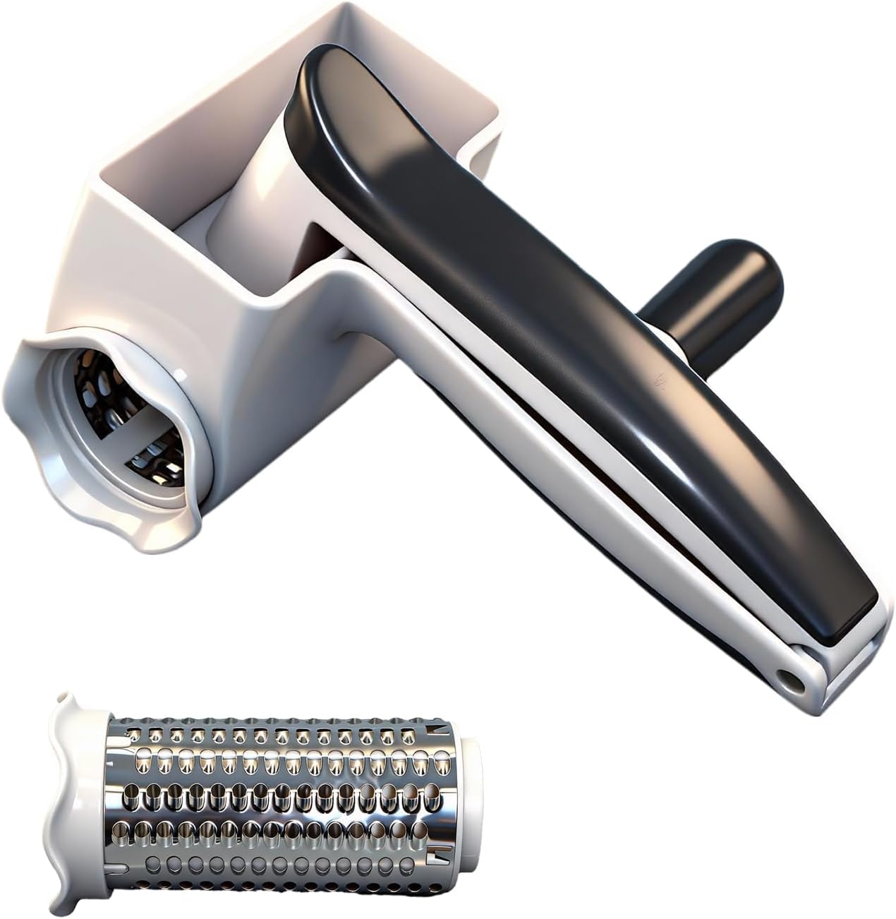 Cheese Grater with Hand Crank for Parmesan & Hard Cheeses - Shatter-Resistant & Easy to Clean，Restaurant Quality, White