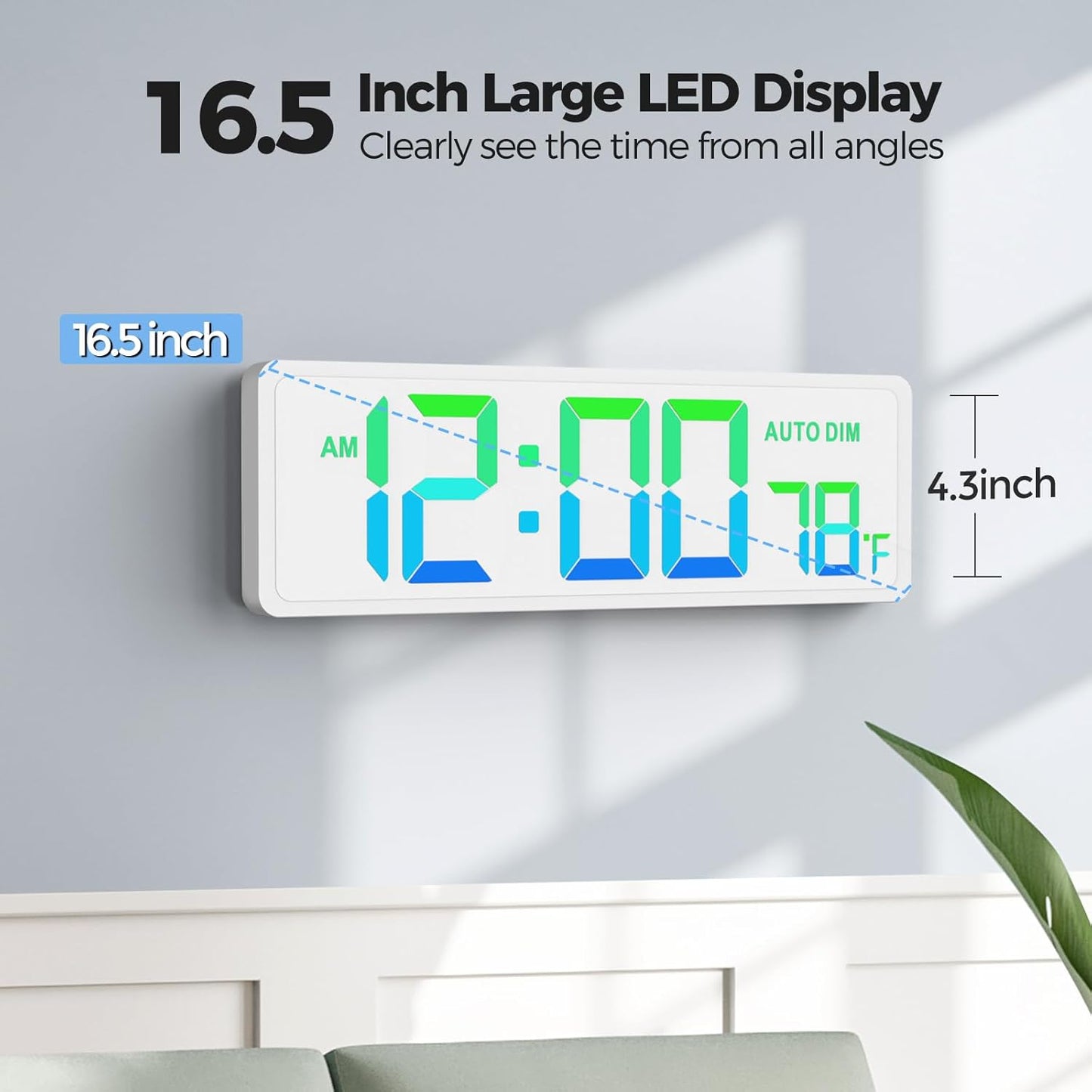 REACHER 16.5" Large Digital Wall Timer Clock with Countdown Timer, Auto Dimmer, Temperature, Remote Control, LED Wall Clock for Teacher, Classroom, Office, Home Decor, Kitchen, Gym, Living Room