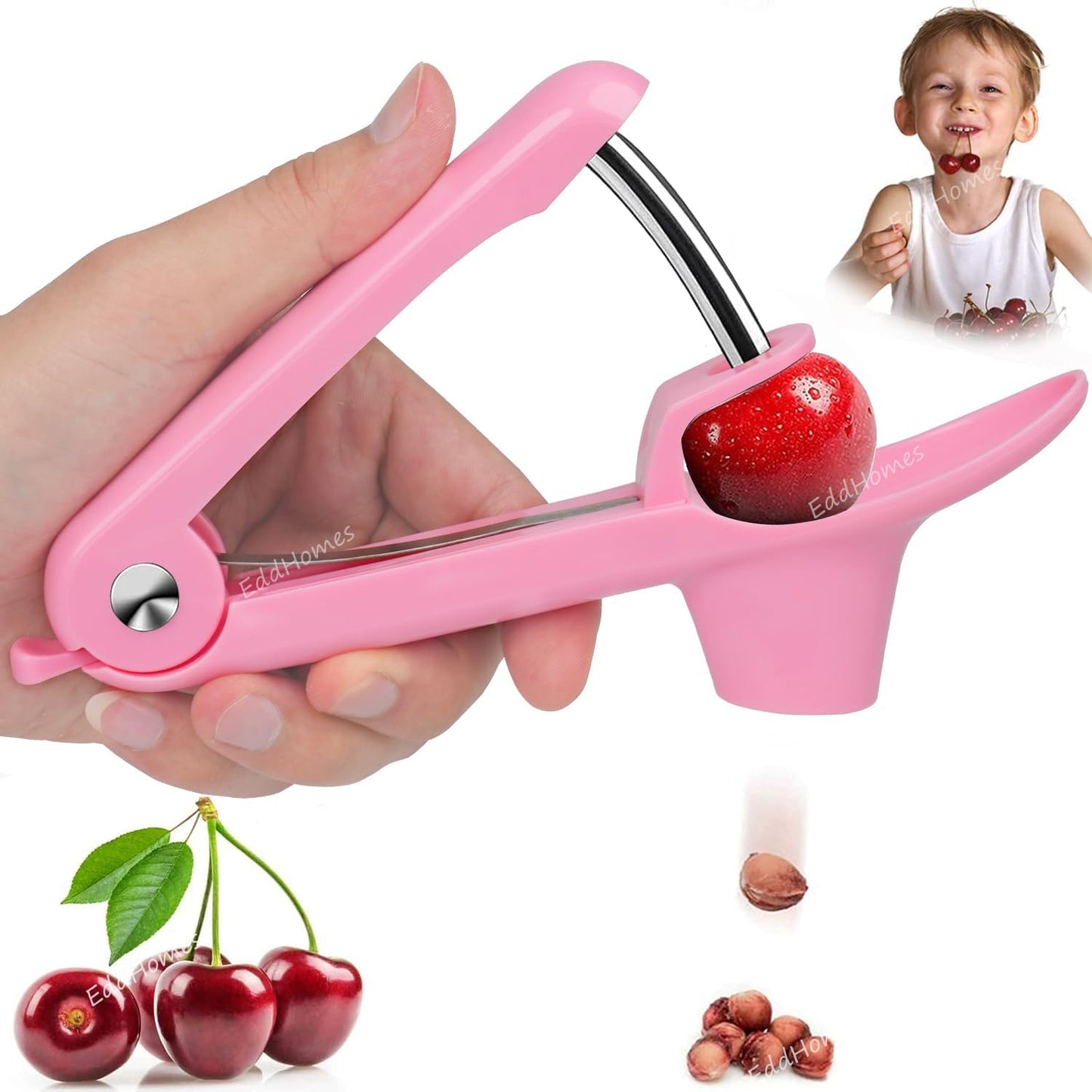 Cherry Pitter Tool, Heavy-Duty Cherry Seed Core Remover, Cherry Pitter Remover Tool with Space-Saving Lock Design, Pit Remover for Cherries (Green)