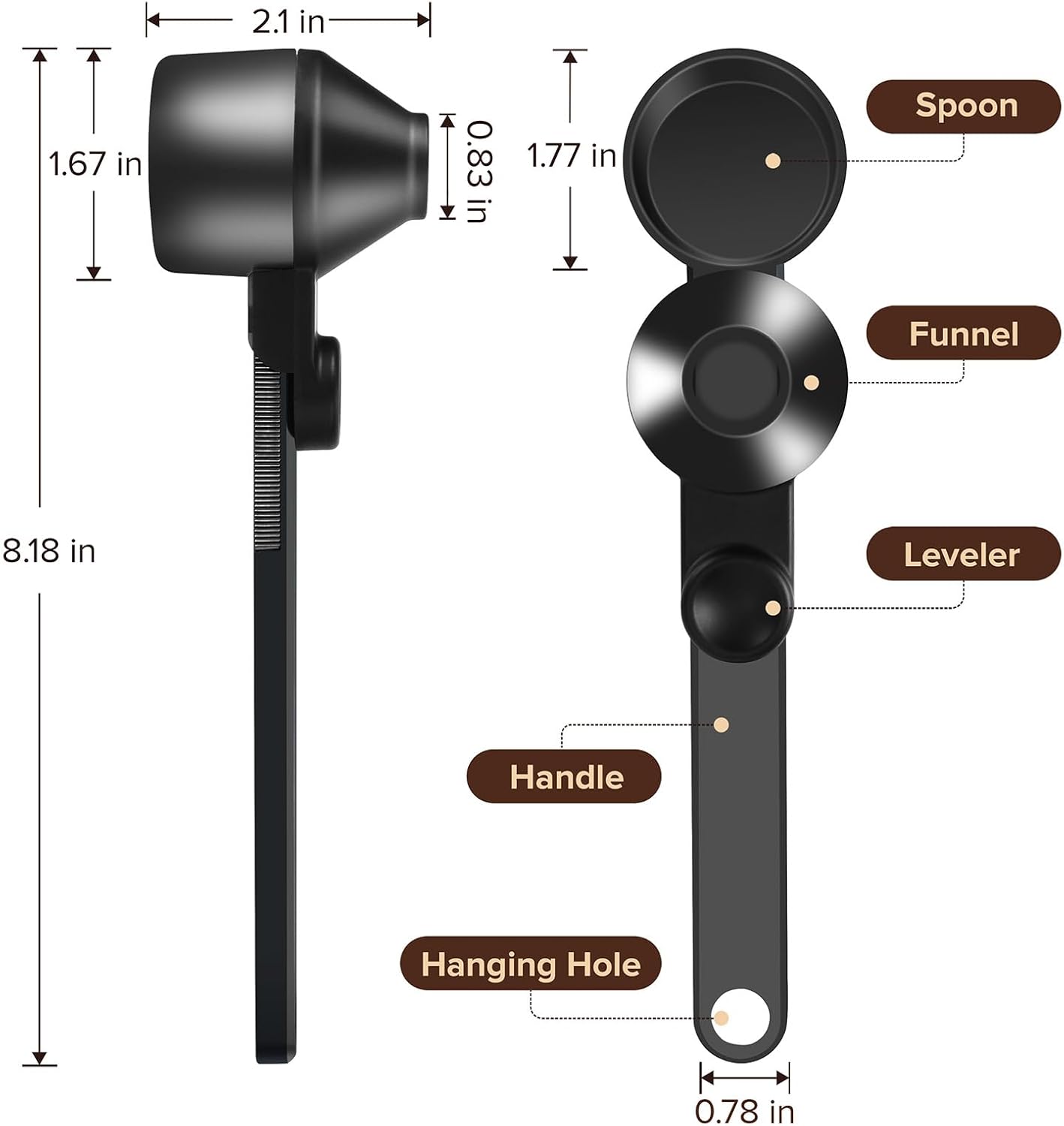 Coffee Scoop 2Tbsp & 51mm Espresso Tamper - BPA-Free PCTG Scoop Funnel, Fits K-Cups, Precise Measuring for Coffee/Protein/Powder/Hot Cocoa & Formula Dispensers (Black 1Pack)