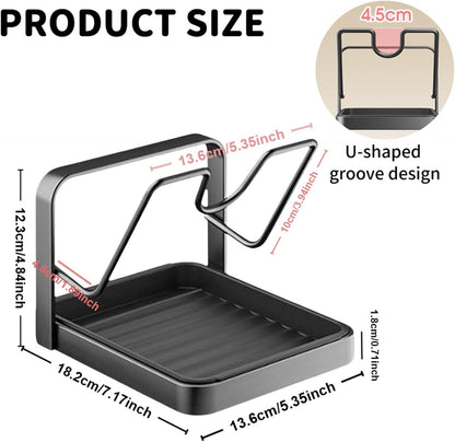 Kitchen Pot Lid Storage Rack, Stainless Steel Pot Lid Holder While Cooking for Countertop, Multifunctional Pots Lids Organizer Rack with Removable Drip Tray for Spatulas, Ladles & Large Lids (Gray2)