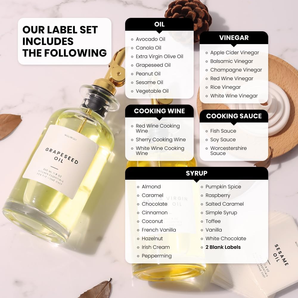 Molimoli - Premium Olive Oil Dispenser Bottles for Kitchen with Pourer - Oil and Vinegar Dispenser Set, Glass Dispenser for Kitchen, Dispenser Bottle of 350ml - Set of 2