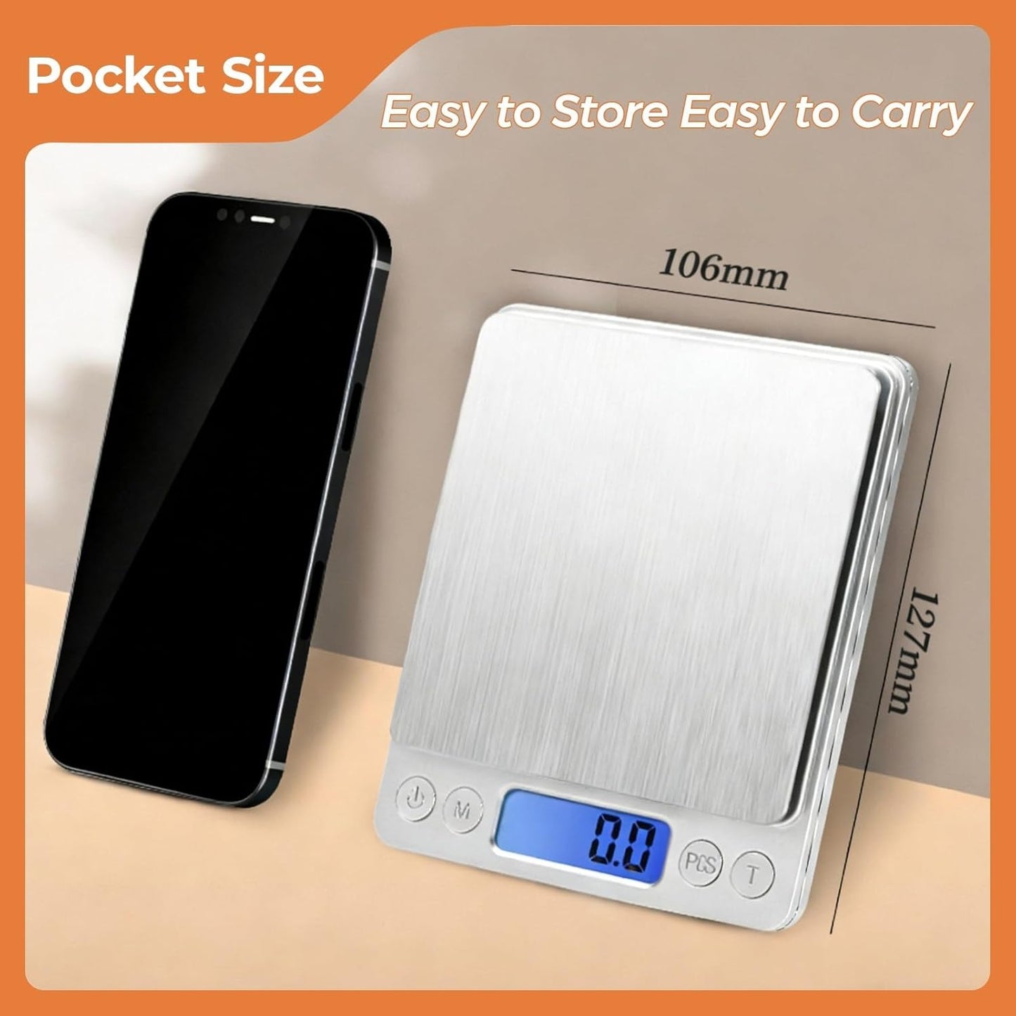 Digital Food Kitchen Scale, 105oz/0.01oz High Accuracy Mini Digital Scale for Cooking, Baking & Meal Prep, Measures in oz, Tare Function, 2 Trays, LCD Display