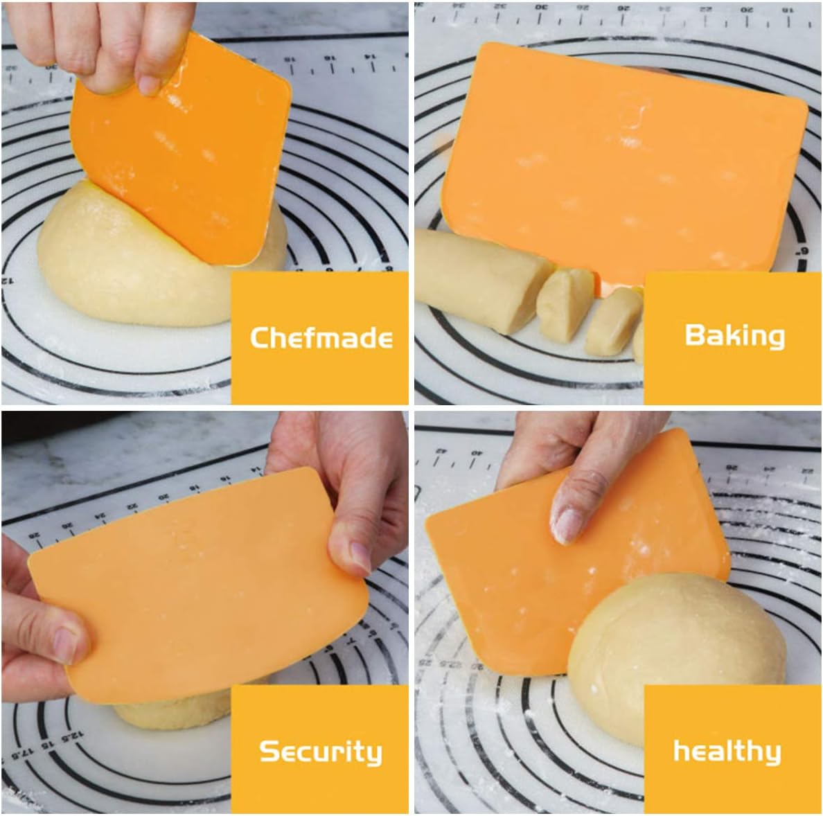 DOERDO Flexible Food Safe Plastic Dough Scraper,for Food Cutting and Cleaning,Multipurpose Food Scrappers(White,3PCS)