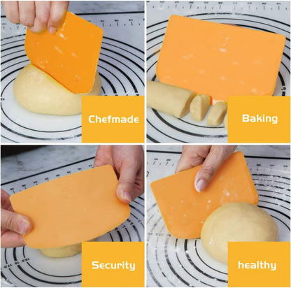 DOERDO Flexible Food Safe Plastic Dough Scraper,for Food Cutting and Cleaning,Multipurpose Food Scrappers(White,3PCS)
