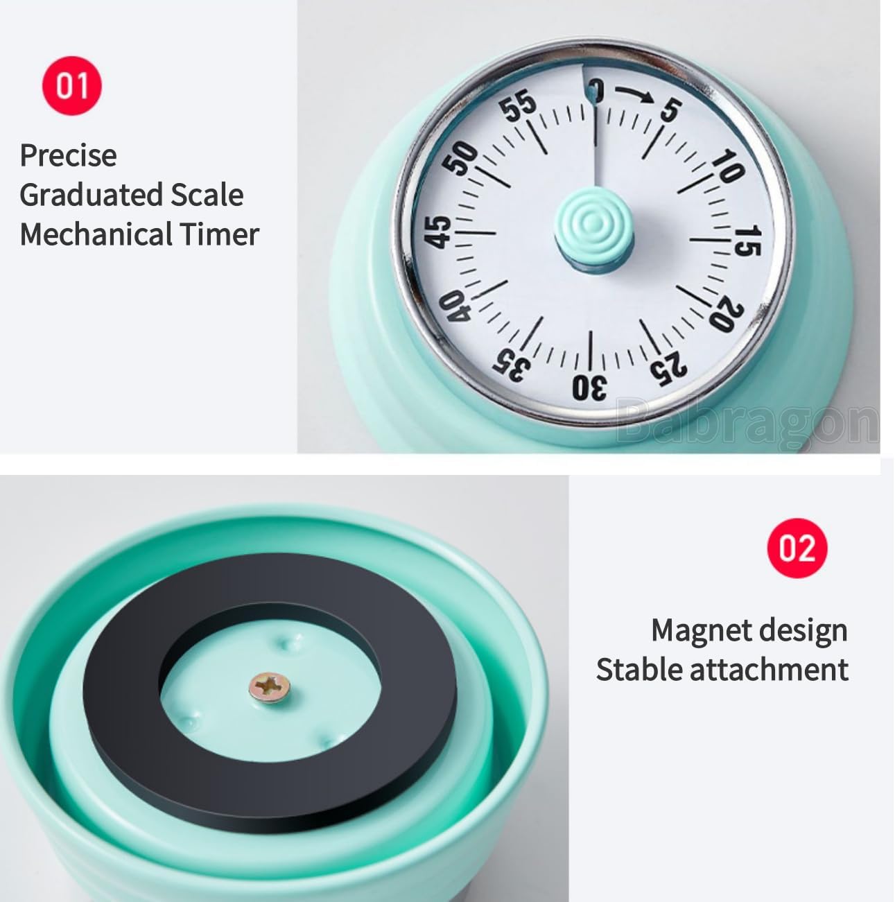 Kitchen Timer, Magnetic Visual Countdown Timer with Loud 72dB Alarm Mechanical Analog Dial for Cooking Baking Home Gym Office