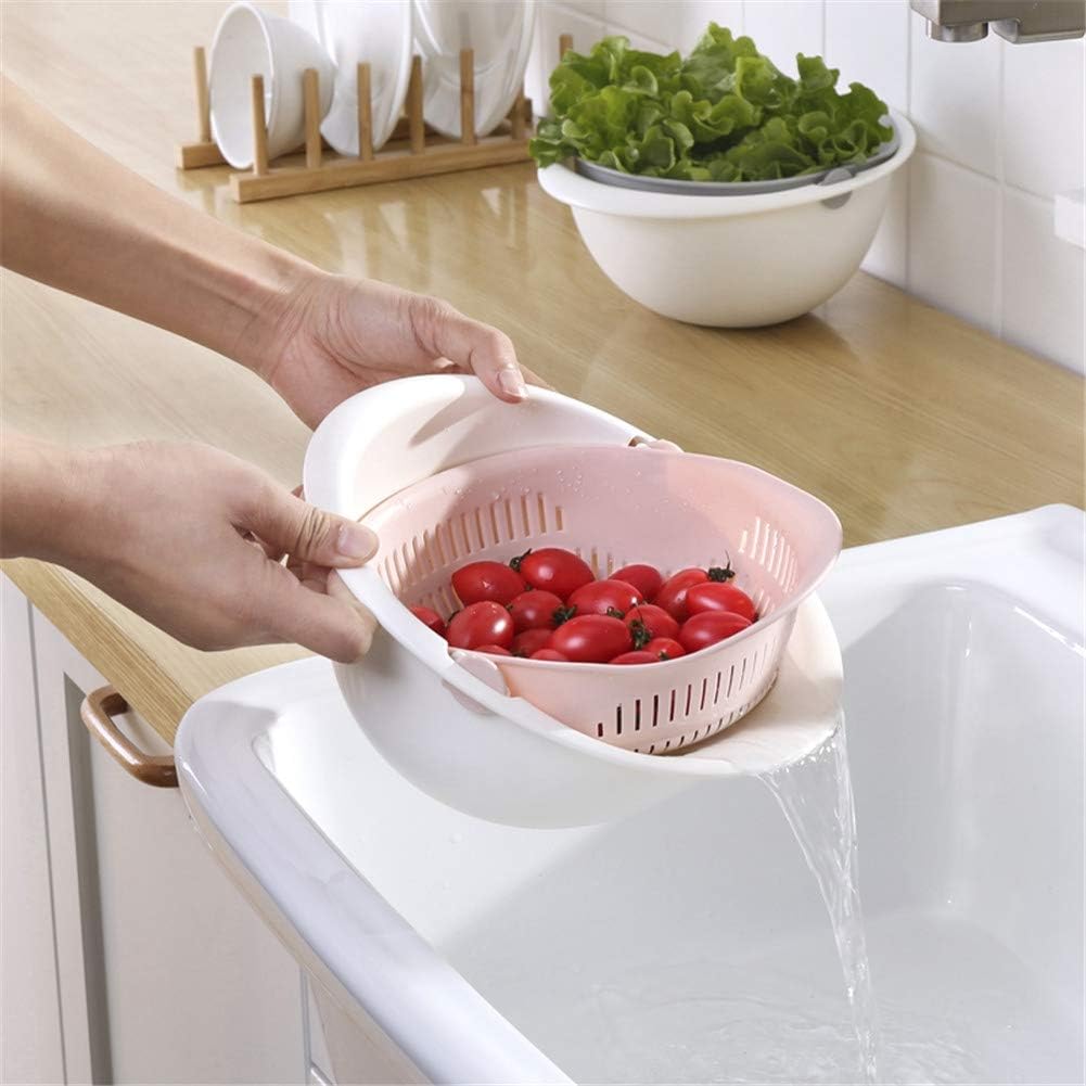 Colander Strainers for Kitchen, Fruit Cleaner Double Layer Drain Basket Fruit Vegetable Washing Bowl, Fruit Cleaning Bowl(white)