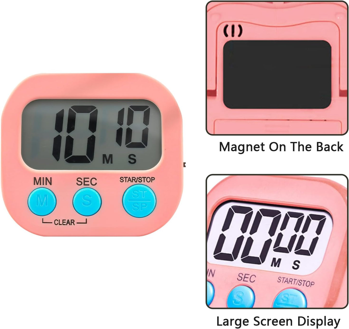 Small Digital Timer for Kitchen Cooking Baking Sports Office Meeting Multi-Function Count Up Countdown Magnetic Backing and ON/Off Switch Desk Electronic Timer (Black)