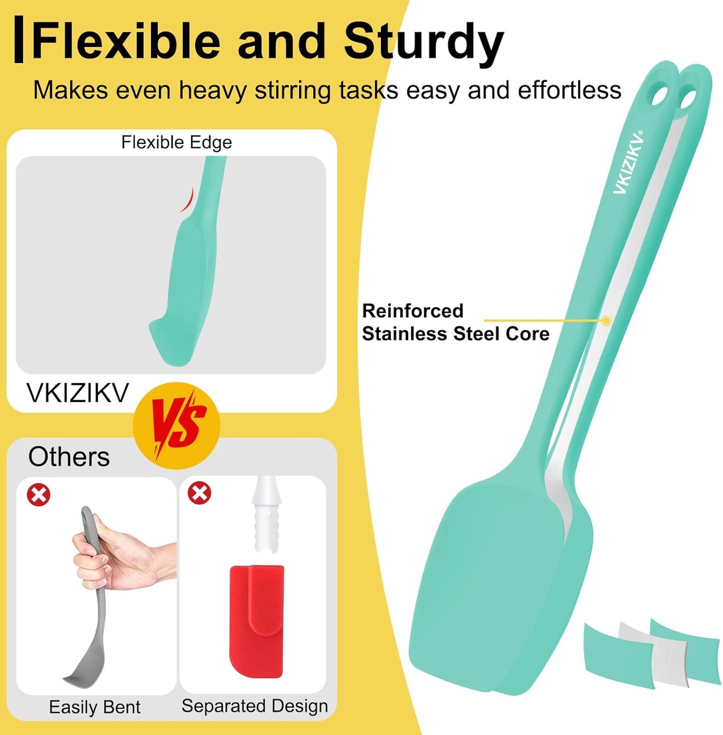 4 Pcs Silicone Spoon Spatula Set, 11.4 In, Food Grade Rubber Spatulas for Cooking, Baking, Mixing, 600°F Heat Resistant, Nonstick and Flexible Kitchen Utensils, Seamless Spoonula (Black)