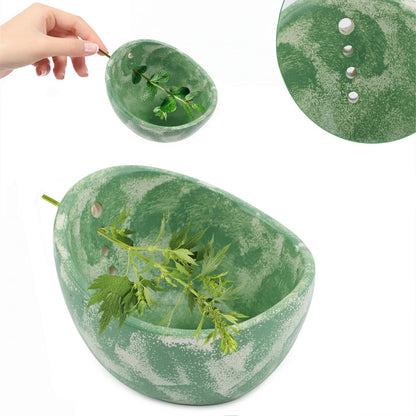 Handmade Ceramic Herb Stripper Bowl, Pottery Herb Stripping Bowl Peeling Cup with Different Hole Sizes for Separating Leaves and Stems (White)