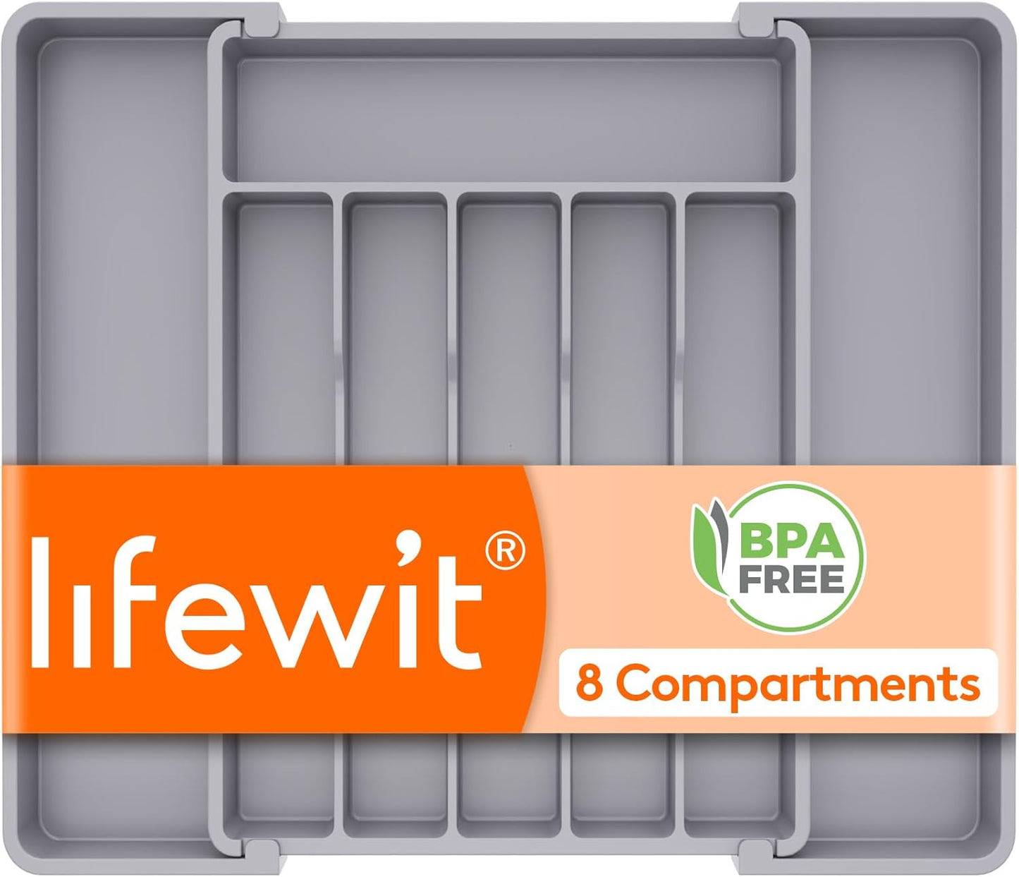 Lifewit Silverware Drawer Organizer, Expandable Utensil Tray for Kitchen, BPA Free Flatware and Cutlery Holder, Adjustable Plastic Storage for Spoons Forks Knives, 11-18 x 14", Black