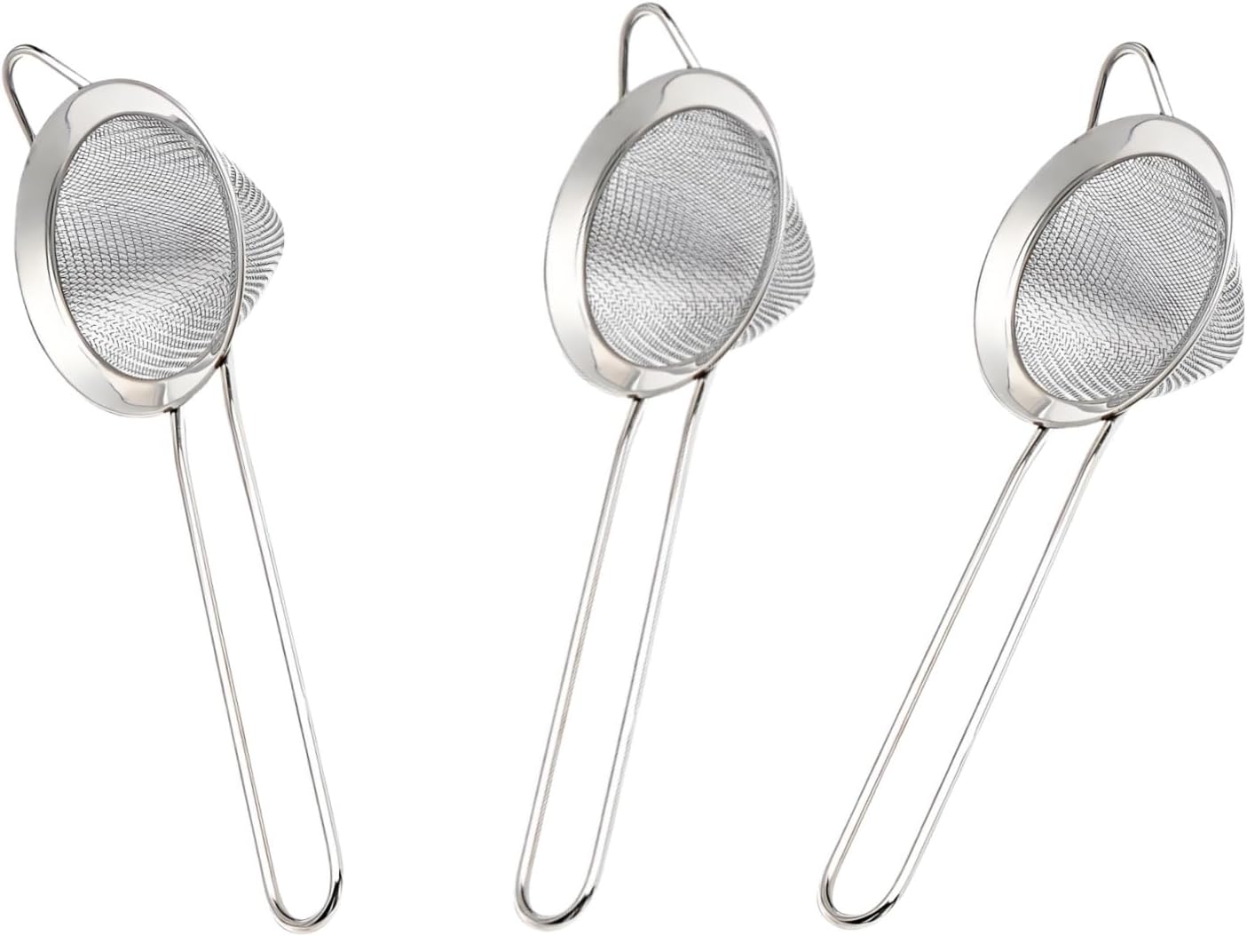 3-Piece Stainless Steel Fine Mesh Strainer Set - Conical Tea & Cocktail Filter for Loose Leaf, Food, Bar Use - Ergonomic Durable Kitchen Colander Tool