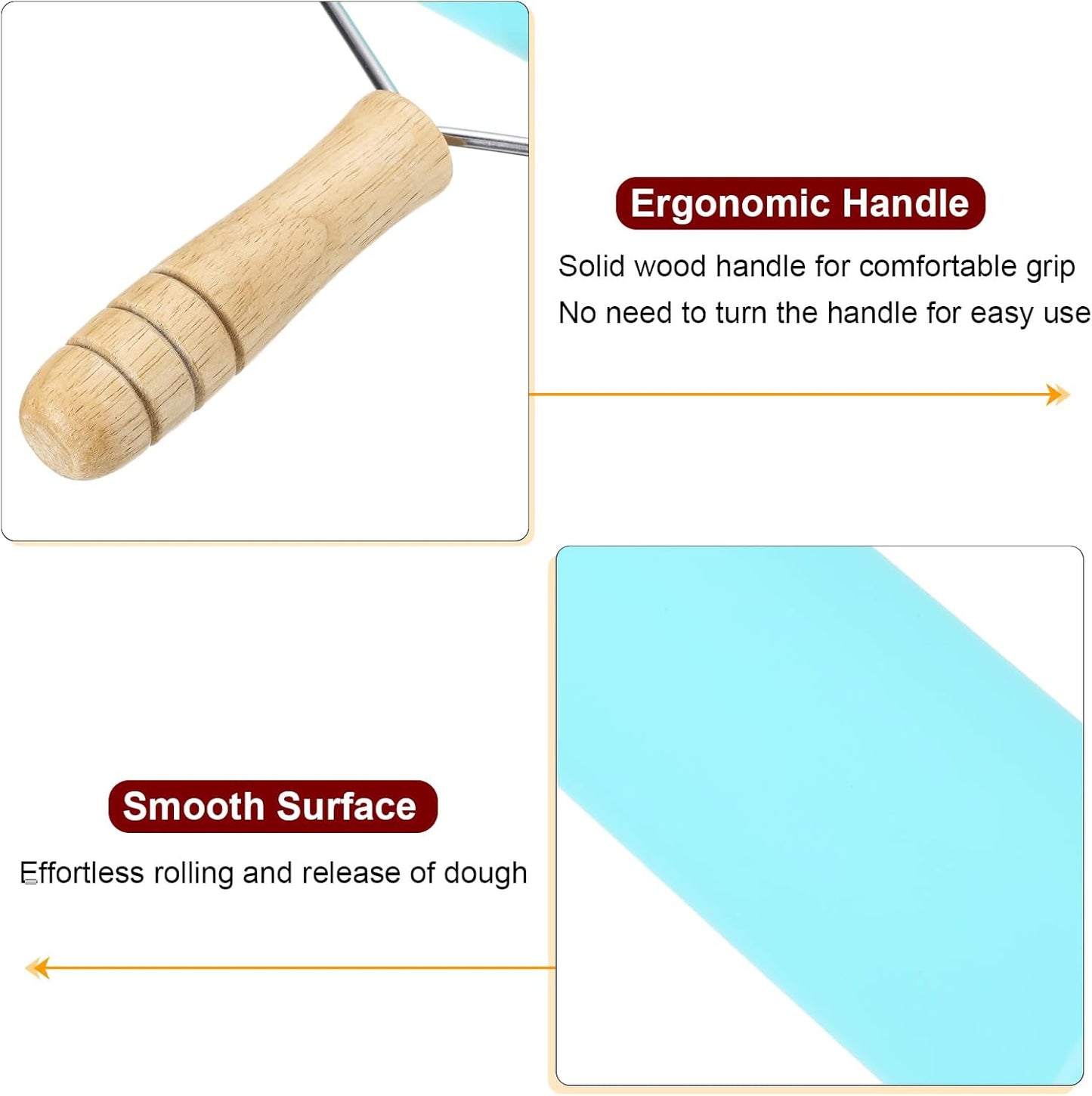 HARFINGTON 2pcs Rolling Pin 7.6" x 1.69" Silicone Roller Wood Handle Non-Stick Fondant Roller Dough Roller Rolling Pins for Baking Cookie Pastry Clay, Gray