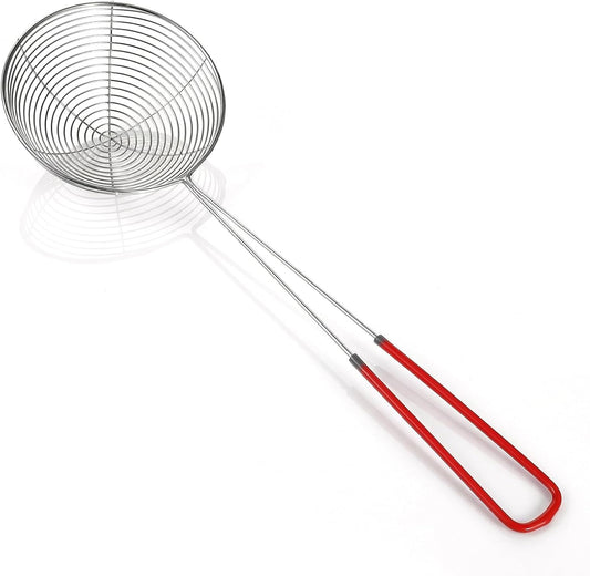 12 Inch Stainless Steel Spider Strainer Skimmer, Kitchen Pasta Strainer Spoon Ladle for Cooking and Frying, Wire Skimmer Fryer Scoop Kitchen Gadgets Utensils for Noodle