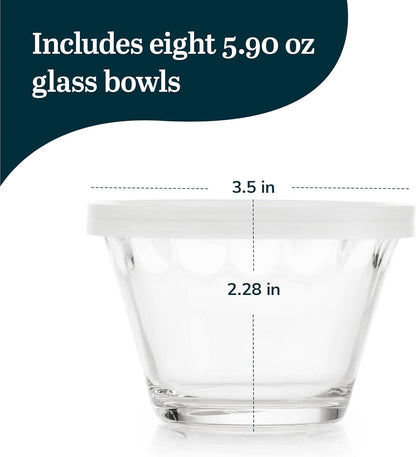 Libbey Small Glass Prep Bowls with Lids, Set of 8, 6.25 oz Small Bowls- Ideal for Leftovers, Meal Prep & Dips, Durable & Dishwasher Safe