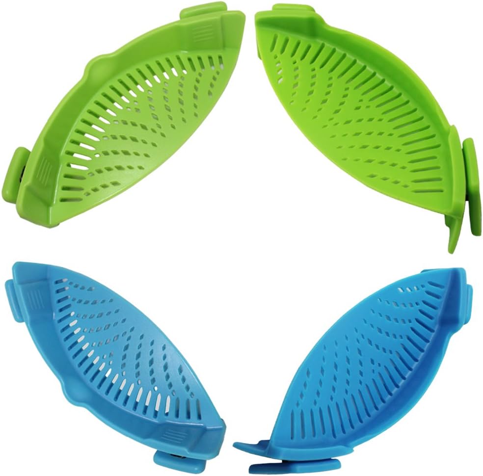 Snap Strainer, DaKuan 2 Packs of Hands-free Clip-on Heat Resistant Colander Pour Spout for Pasta Vegetable Noodles Pot bowl Pan