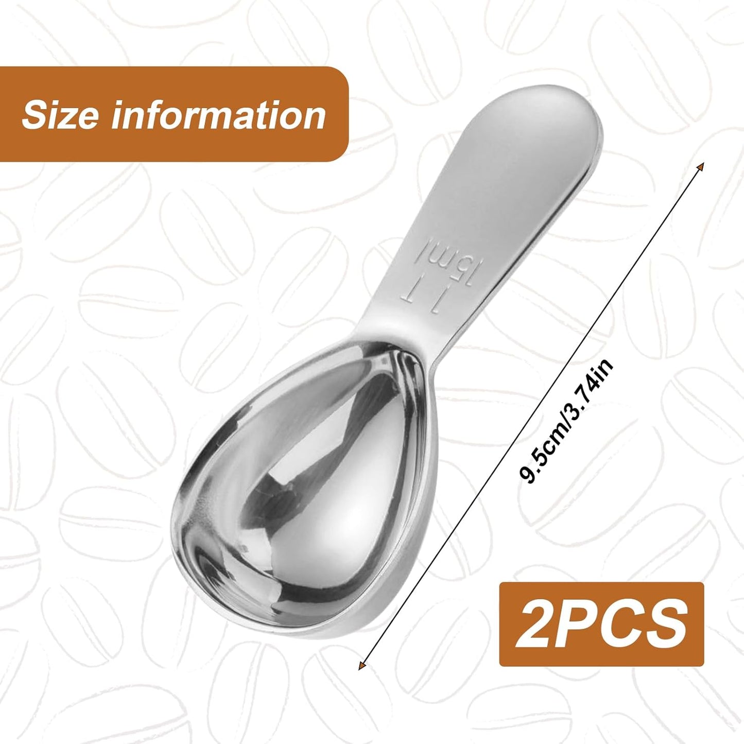 2 Pack 15ml (1 Tablespoon) 304 Stainless Steel Coffee Scoop, Short Handle Measuring Spoon for Ground Coffee/Beans, Fits in Canisters