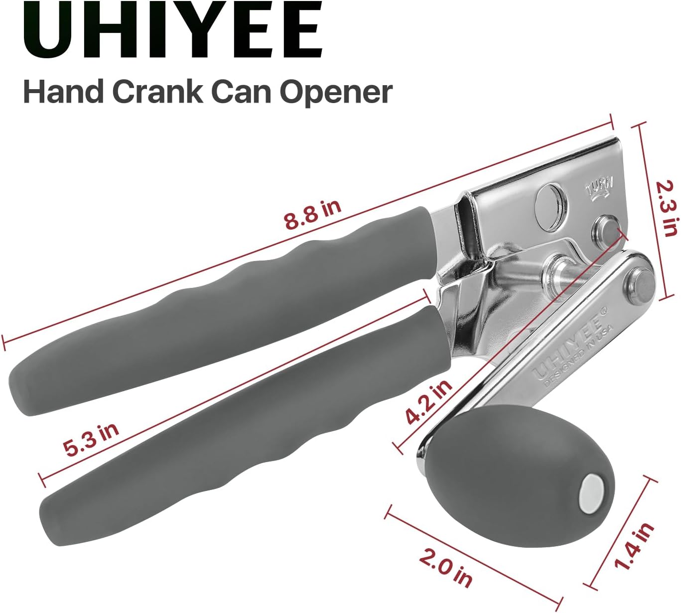 Commercial Can Opener, UHIYEE Hand Crank Can Opener Manual Heavy Duty with Comfortable Extra-long Handles, Oversized Knob, Large Handheld Can Open Easy for Big Cans, Black