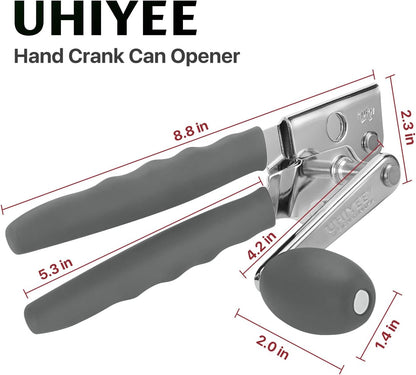 Commercial Can Opener, UHIYEE Hand Crank Can Opener Manual Heavy Duty with Comfortable Extra-long Handles, Oversized Knob, Large Handheld Can Open Easy for Big Cans, Black