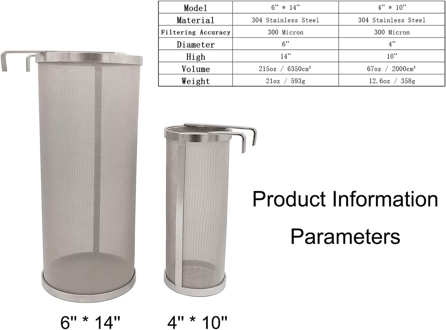 Hop Hopper Spider Strainer Basket Filter for Homebrew Hops Beer & Tea Brewing Bucket Fermenter Kettle, 304 Stainless Steel 300 Micron Mesh - 4" x 10"