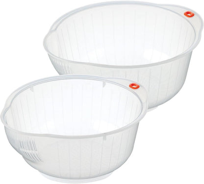 Inomata Japanese Rice Washing Bowl with Strainer, 2.5-Quart Capacity