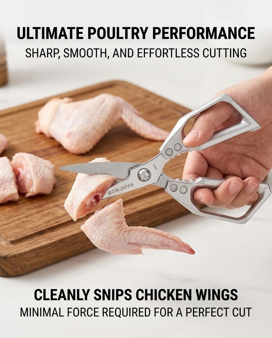 Heavy Duty Kitchen Scissors, All Purpose Kitchen Shears with Serrated Blade, Sharp Stainless Steel Poultry Shears, Silver Cooking Scissor for Food Prep Meat Herb, Dishwasher Safe