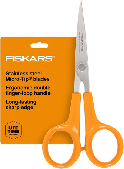 Fiskars Micro Trip Scissors, SoftGrip Precision Cutting Shears, Non-Stick Stainless Steel Blades, 5 inches