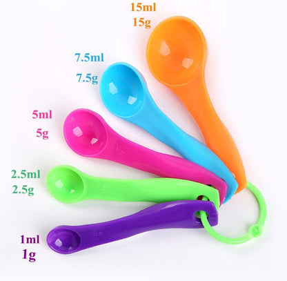 5 in 1 White Plastic 1g 2.5g 5g 10g 15g Measuring Spoons Set Kitchen Baking Tools