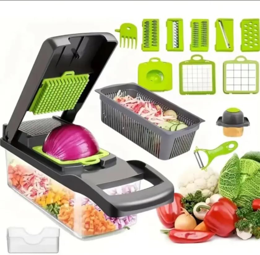 16 in 1 Vegetable Chopper, Fruit Vegetable Slicer, Onion Dicer, Food Chopper with Container, Vegetable Cutter & Spiralizer for Onion Salad (Home Essential Gadget & Kitchen)