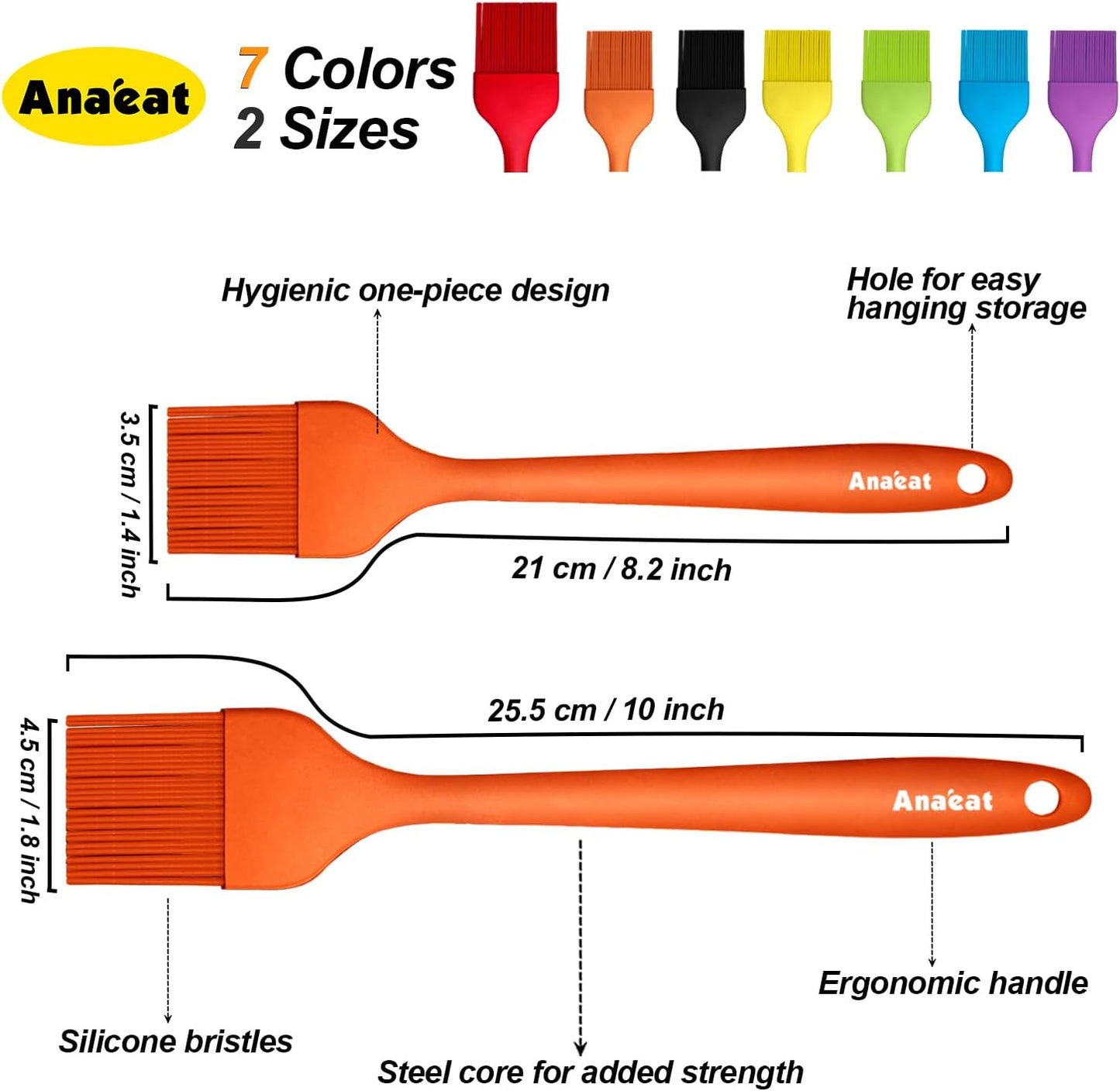 Anaeat 2 Pack Silicone Basting Pastry Brushes - Heat Resistant Brush with Soft Bristles, Hygienic One-Pieces Design, Marinade Brush Great in Baking for Spreading Oil Butter Sauce BBQ Grill (Black)