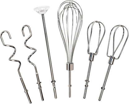 Hand Mixer Attachments, 6 Pcs Stainless Steel Set Turbo Beater, Pro Whisk, Dough Hooks & Blending Rod | Compatible with KitchenAid KHM3, KHM5, KHM7, KHM9, KHM512, KHM926 Series Hand Mixers