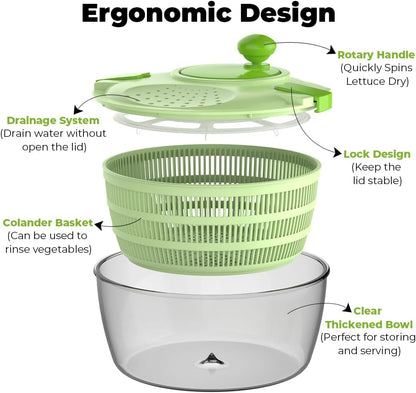 Salad Spinner, Fruit and Vegetable Washer, Spin and Dry Salad Greens, 3 QT Lettuce Spinner with Bowl and Mesh Basket