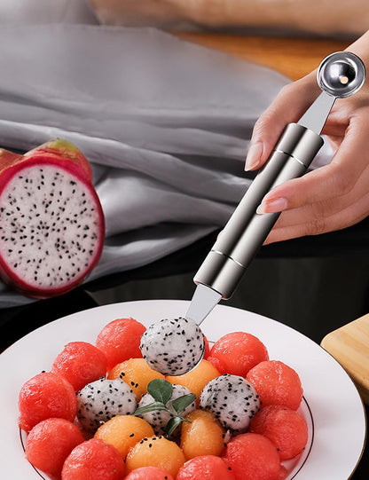 2PCS Stainless Steel Double Headed Watermelon/Honeydew Ball Spoon ，Set Fruit Carving Tool - Suitable for Watermelon and Honeydew Fruit Ice Cream Tools