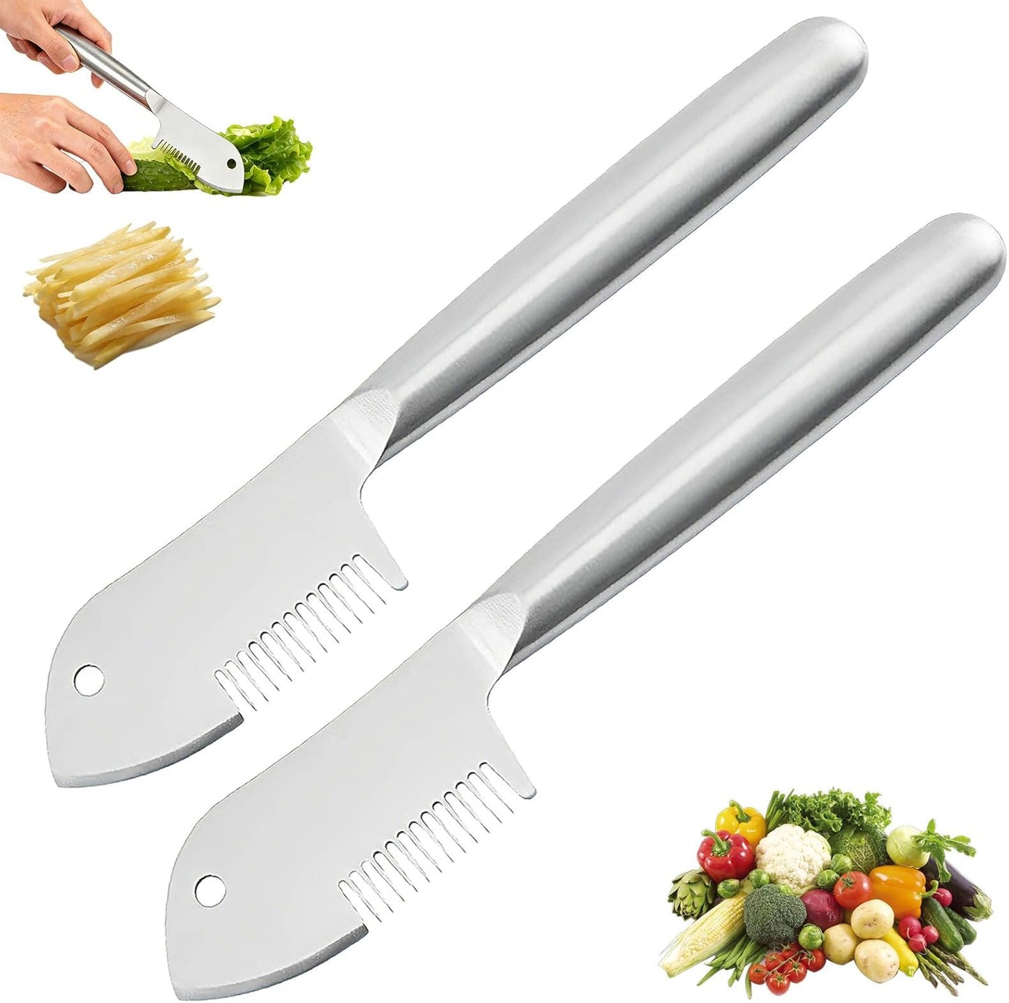 Stainless Steel Multi-purpose Julienne Peeler, Uniform Strips, Shreds & Peels, Effortless Potato Peeler Hand, Cabbage Shredder, Carrot Cutter & Cucumber Slicer, Vegetable peeler stainless steel