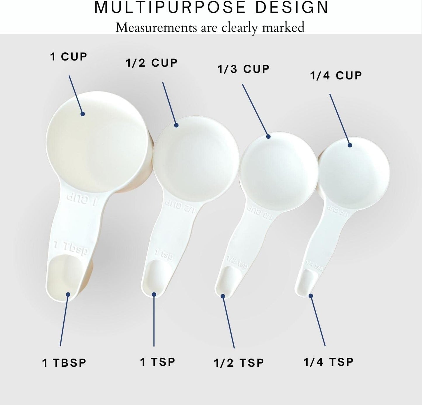 Storage Theory 2-in-1 Measuring Cups & Spoons Set (4-Piece) - Nesting Space-Saving Kitchen Gadget - BPA-Free Food Grade Plastic - Dishwasher Safe for Baking, Cooking, Coffee - White