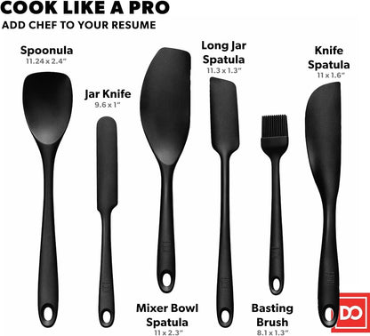 All New DI ORO 6-Piece Silicone Spatula Set - Rubber Kitchen Utensils for Baking, Cooking & Mixing - Heat-Resistant 600°F BPA Free Spatulas for Nonstick Cookware - Dishwasher Safe (Black)