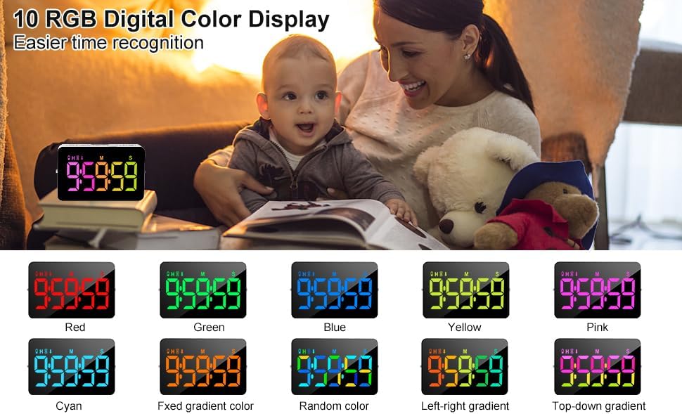 Rechargeable Digital Kitchen Timer for Cooking, Magnetic Timers with Countdown/up, Kids Timer with 5”LED Display 3 Brightness 4 Volume Adjustable for Classroom/Office/Home/Work/Study/Fitness/Game