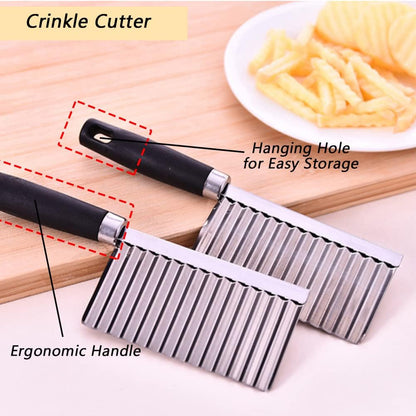 Crinkle Cutter Knife Stainless Steel Cutting Tool for Potato Carrot Chip Vegetable French Fry, Wavy Chopper Wave Slicer Steel Blade, Kids Lunch Accessories (Longer Red Handle)