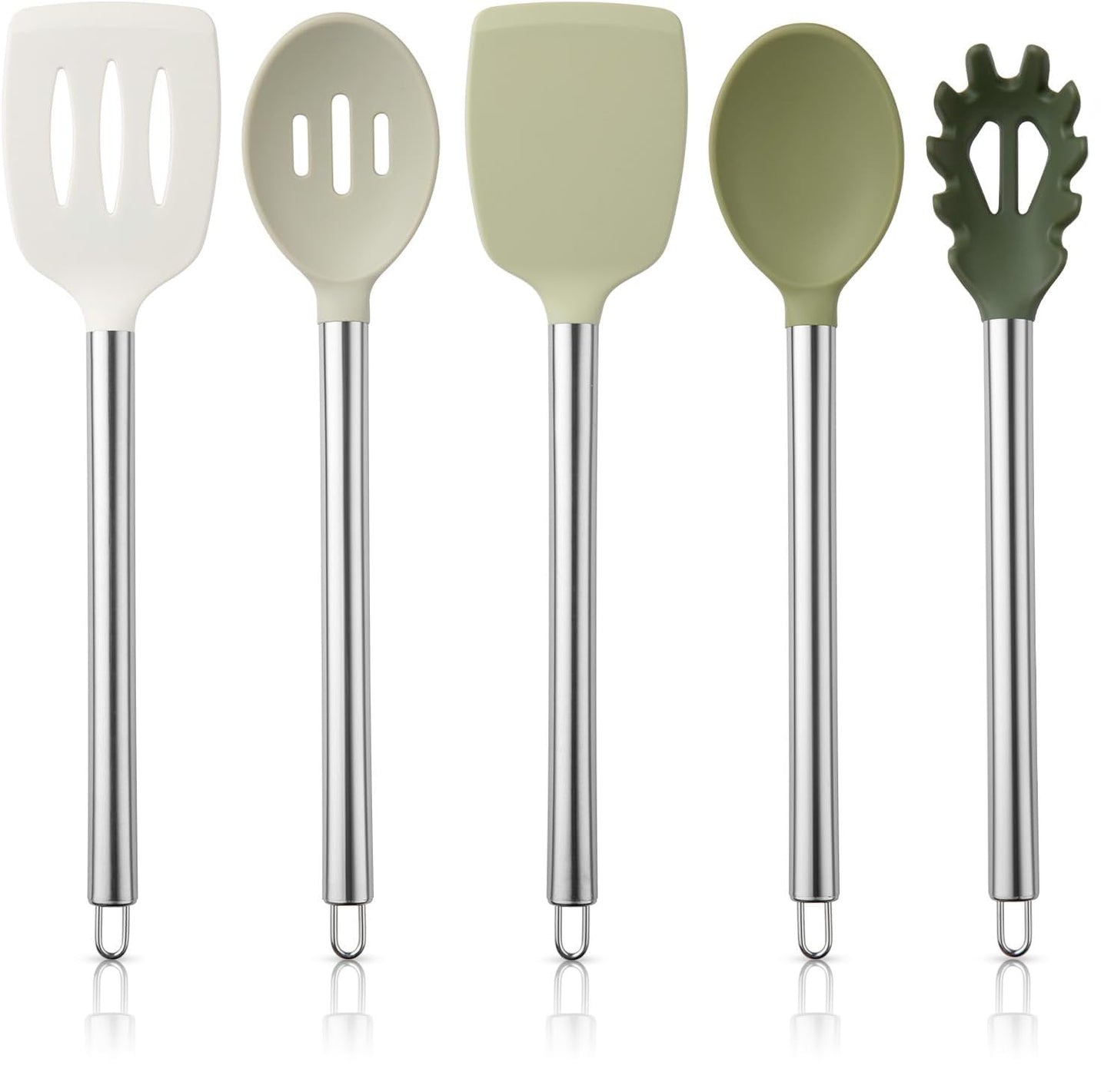 COOK WITH COLOR Silicone Cooking Utensils, Kitchen Utensil Set, Easy to Clean Silicone Kitchen Utensils, Cooking Utensils for Nonstick Cookware, Kitchen Gadgets Set, 10 Pieces, Green